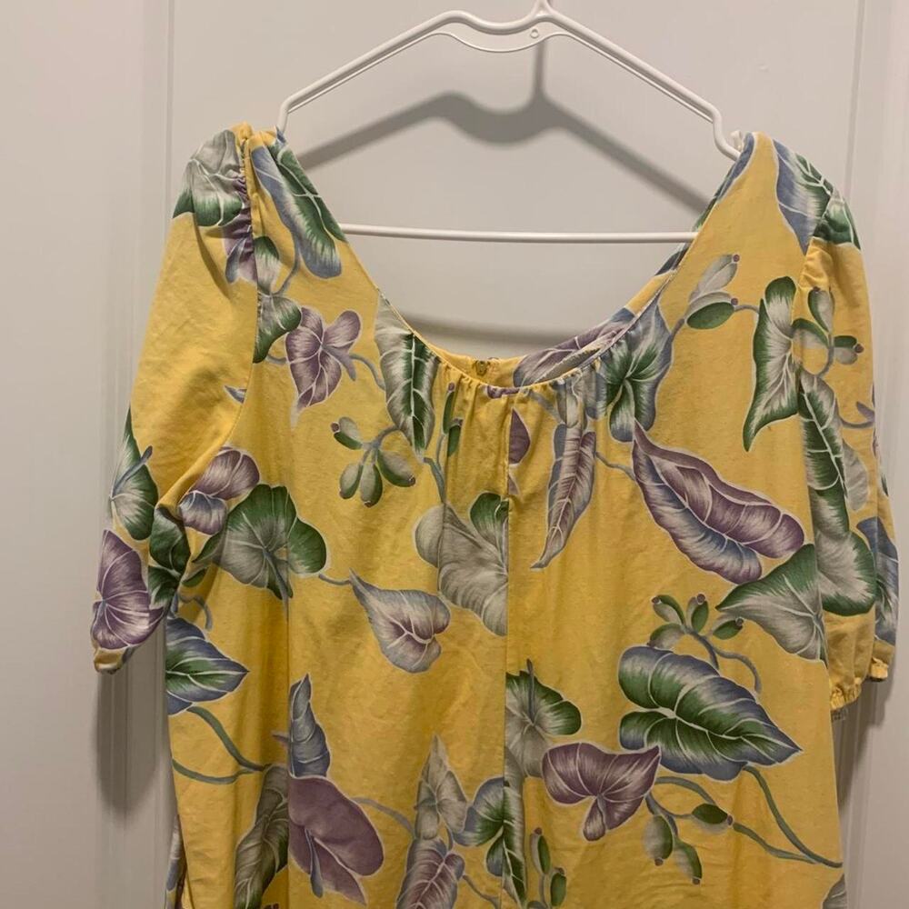 Vintage hilo hattie yellow floral Hawaiian maxi dress beach vacation ruffled